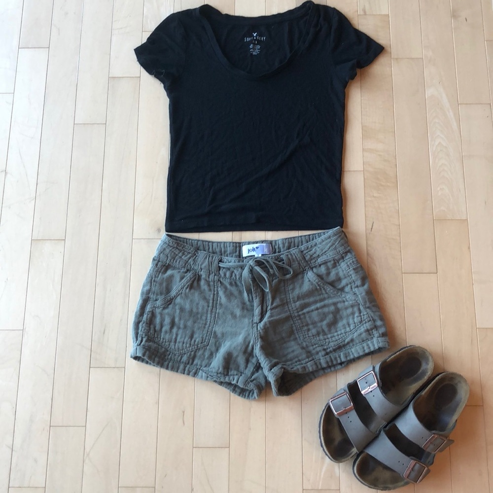 Jolt Army Green Linen Shorts